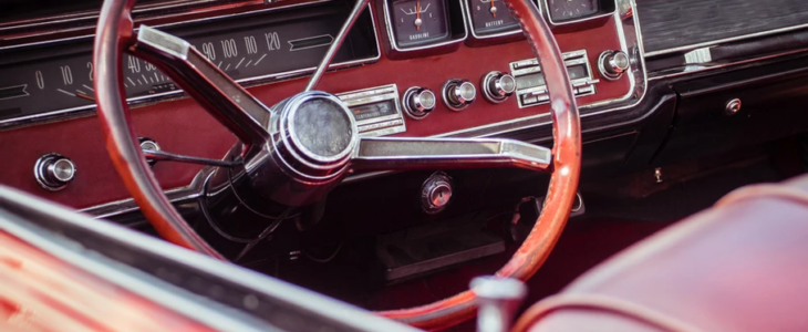 Steering wheel of vintage car
