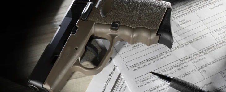 Handgun lying on paperwork