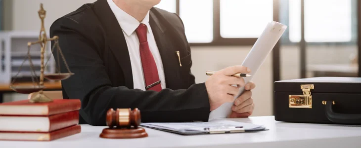 Criminal defense attorney at a desk
