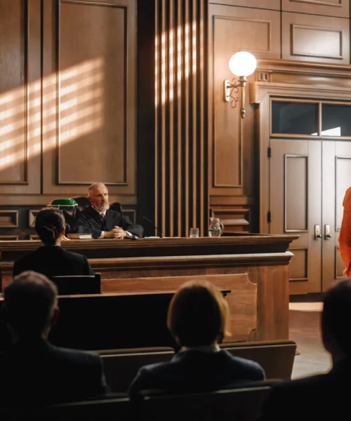 Imparcial Honorable Judge Pronouncing Sentence, Striking Gavel.