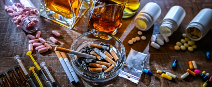 Addictive substances, including alcohol, cigarettes and drugs.
